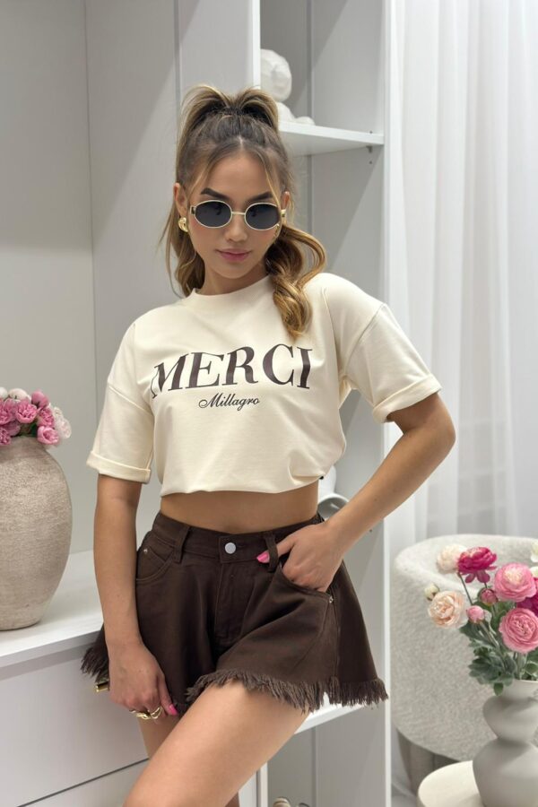 T-shirt MERCI / vaniliowy - czekoladowy napis