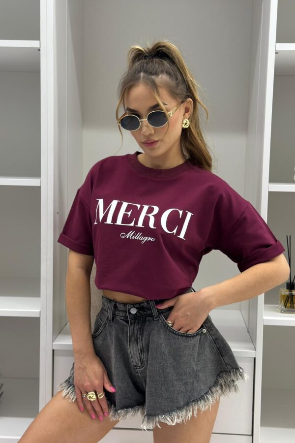 T-shirt MERCI / bordowy