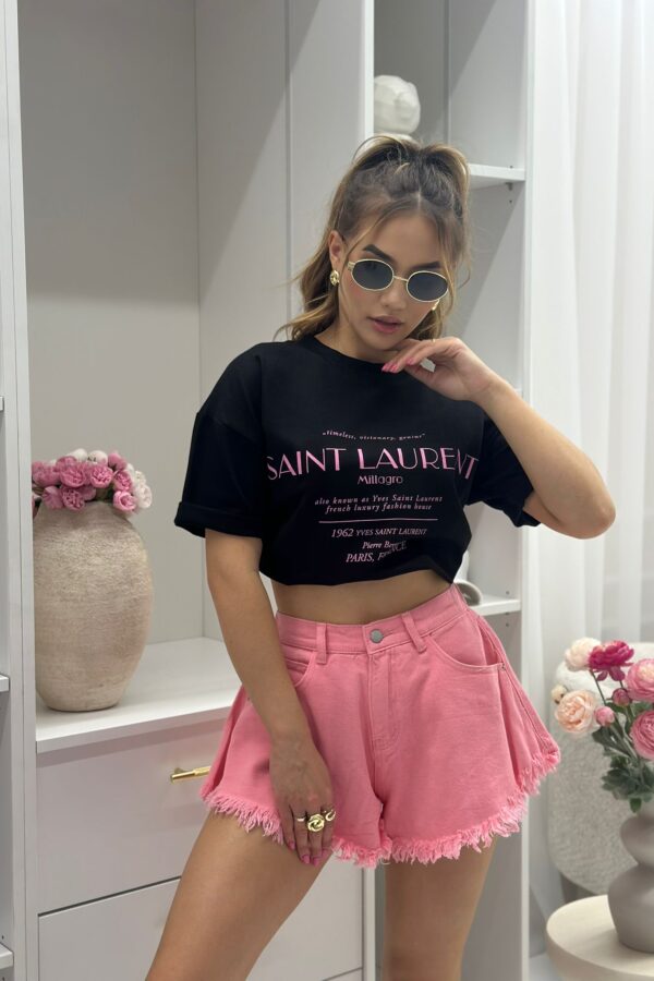 T-shirt Saint Laurent / czarny - różowy napis