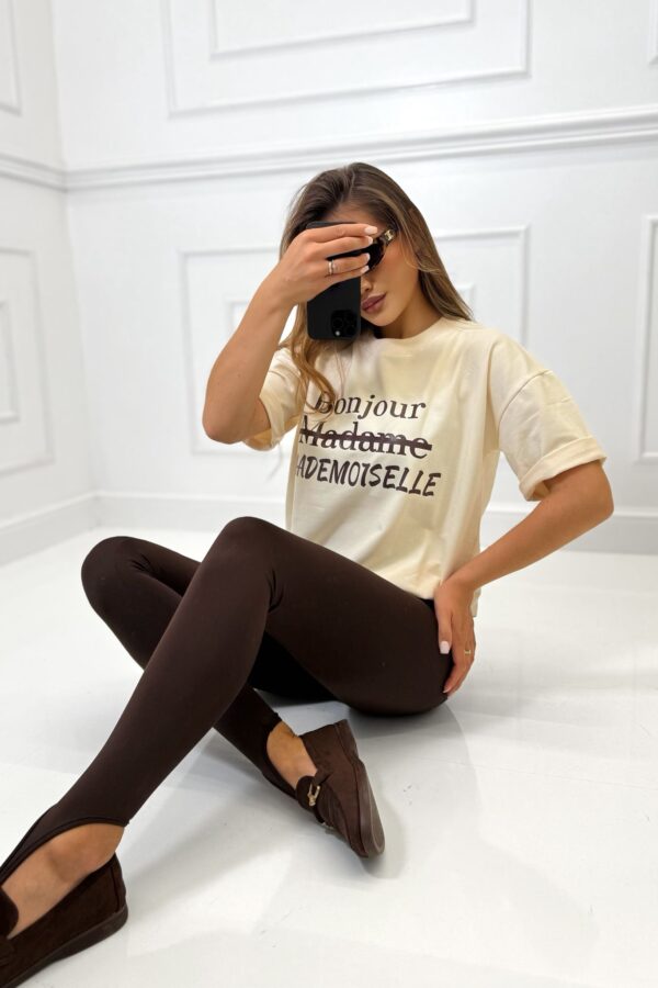 T-shirt Bonjour MADEMOISELLE / kokosowy