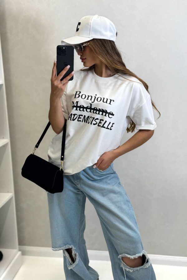 T-shirt Bonjour MADEMOISELLE / biały