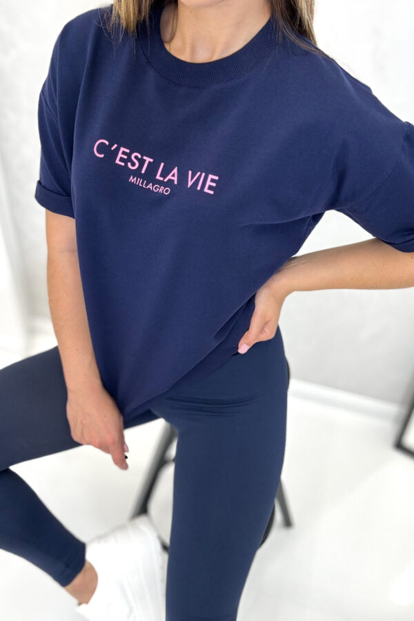 T-shirt C’EST LA VIE / granatowy