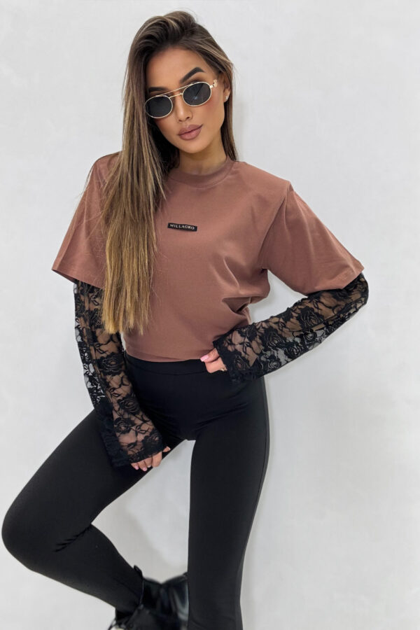 T-shirt ADELE koronka / carmelowy